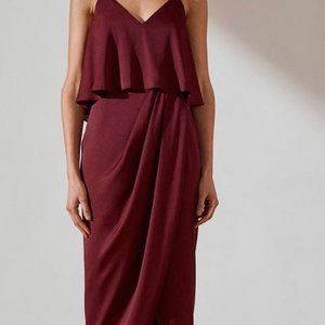 Shona Joy LUXE Cocktail Frill Dress - GARNET